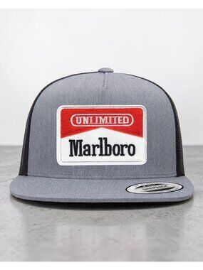 Malboro Tobacco YP Flat Bill Trucker Hat Mesh Back Snapback grey/black